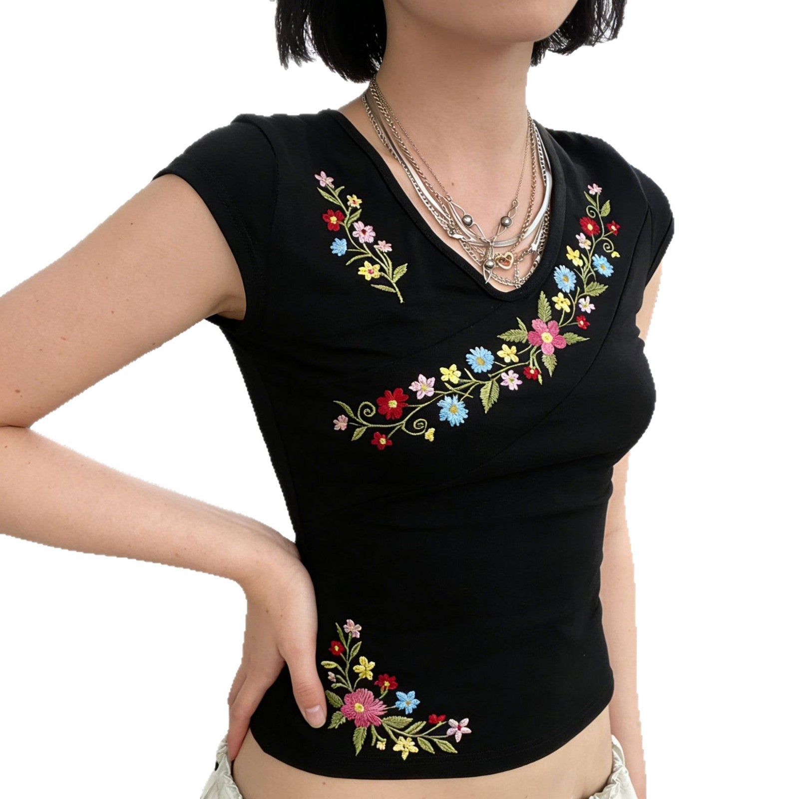 Damenbluse mit floralem Stickdesign und tailliertem Schnitt R&B