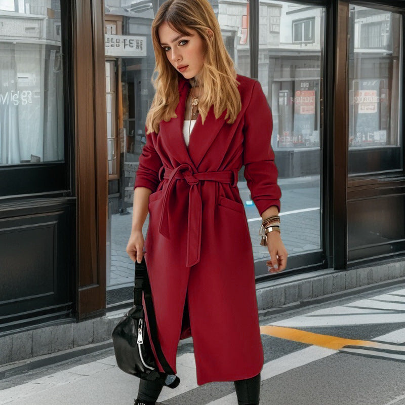 Damen eleganter Trenchcoat mit Gürtel und praktischen Taschen R&B