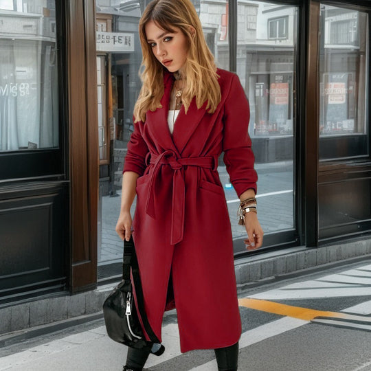 Damen eleganter Trenchcoat mit Gürtel und praktischen Taschen R&B