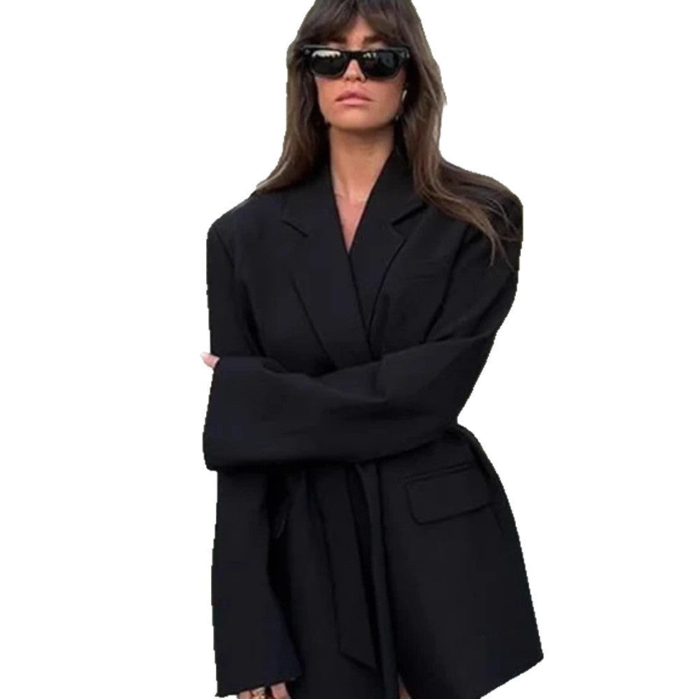 Damen Elegante Blazerjacke mit Gürtel und Taschen R&B