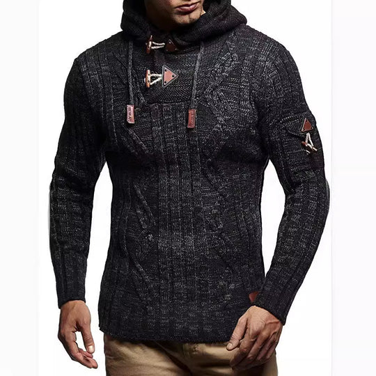 Herren Strickpullover mit Kapuze und hochwertiger Struktur R&B