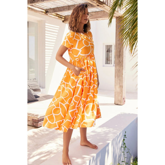 Damen Maxikleid mit voluminösem Rock und raffinierten Musterdetails R&B