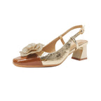 Damen Slingback-Pumps mit glitzernder Blumenapplikation und stylischem Blockabsatz