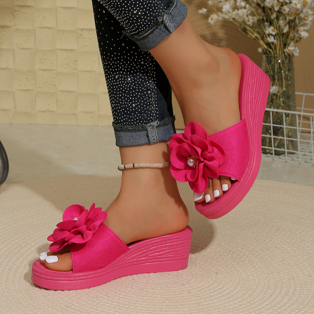 Damen Wedge-Pantoletten mit blütenförmigem Design und bequemer Sohle R&B