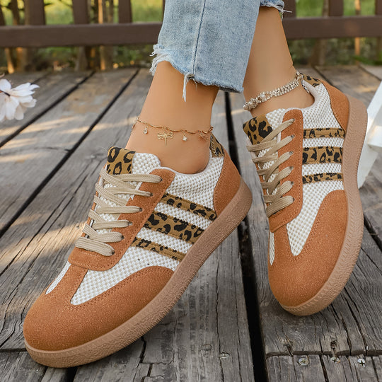 Damen Sneakers mit modischem Leopardenmuster und atmungsaktiver Obermaterialstruktur R&B