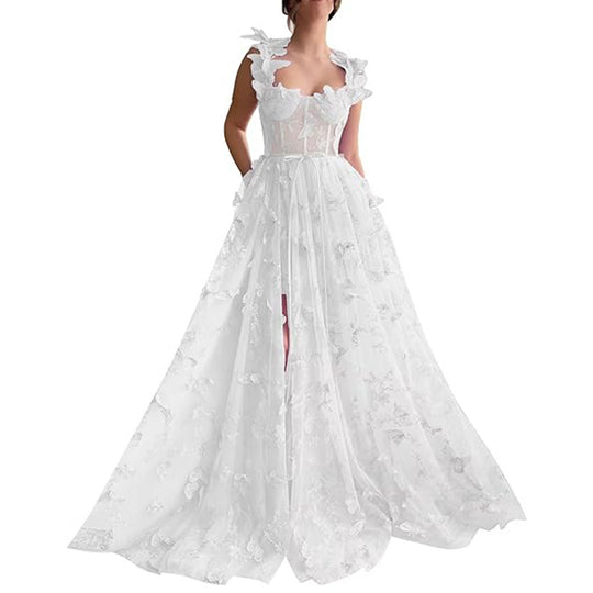 Damen Elegantes Maxikleid mit floralem Spitzenbesatz und transparenter Hülle R&B