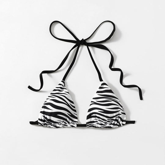 Damen Triangel-Bikini mit modischem Zebra-Muster und Binde-Detail R&B