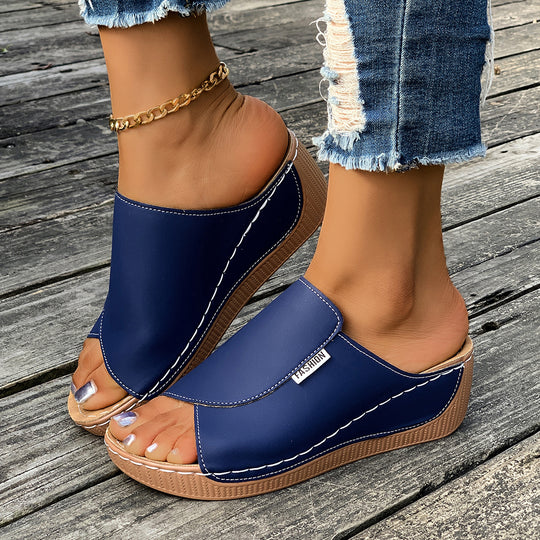 Damen komfortable Wedge-Pantoletten mit elegantem Obermaterial R&B