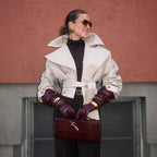 Damen stylischer Trenchcoat mit breitem Kragen und Gürteldetails R&B