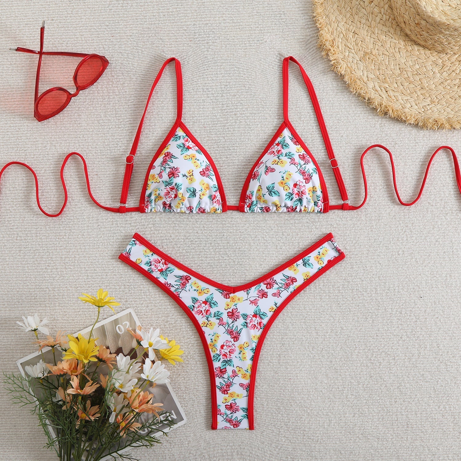 Damen Triangel-Bikini mit floralem Design und verstellbaren Trägern R&B