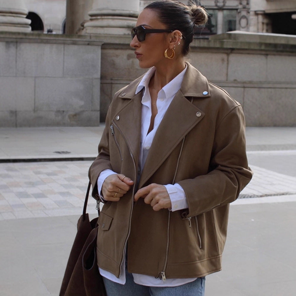 Damen Kunstlederjacke im modischen Biker-Stil R&B
