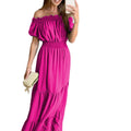 Damen Off-Shoulder Maxikleid mit elastischem Bund und Rüschendetails R&B