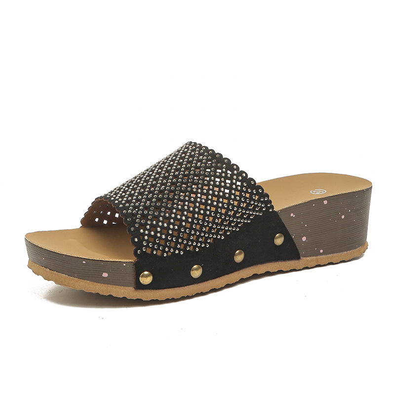 Damen Wedge-Pantoletten mit Glitzer- und Leopardenmuster R&B