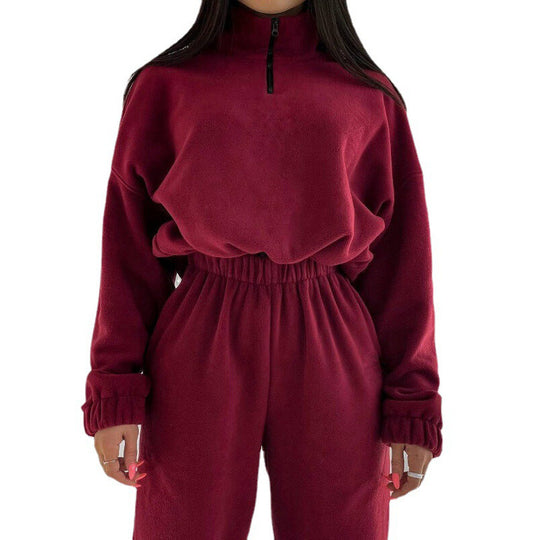 Damen Fleece-Jogginganzug mit kurzem Reißverschluss und lässigem Schnitt R&B