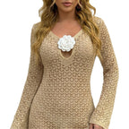 Damen Häkel-Strandkleid mit tiefem V-Ausschnitt und weiten Ärmeln R&B