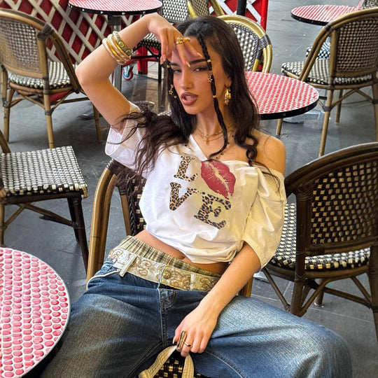 Damen Modisches T-Shirt mit kreativem Grafikdruck R&B