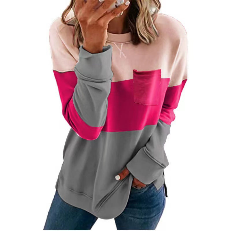 Damen Lässiges Sweatshirt mit Farbblock-Design und Brusttasche R&B