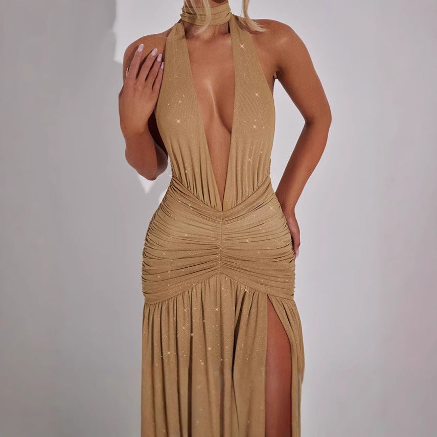 Damen Glamouröses Abendkleid mit tiefem V-Ausschnitt und Rüschendetails R&B