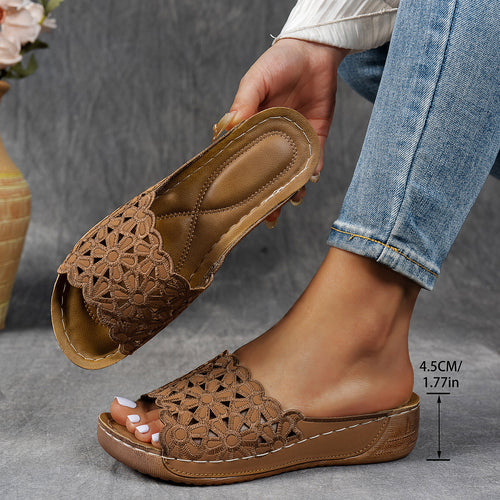 Damen bequeme Zehenschlappen mit floralen Applikationen und gepolsterter Sohle R&B