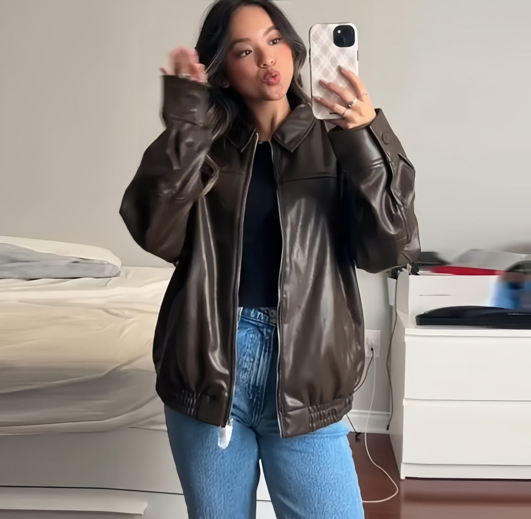 Damen Oversized Kunstlederjacke mit großzügigem Schnitt und modischen Details R&B