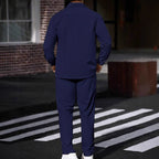 Herren nan lässiger Zweiteiler Hemdjacke mit aufgesetzten Brusttaschen und Kordelzughose R&B