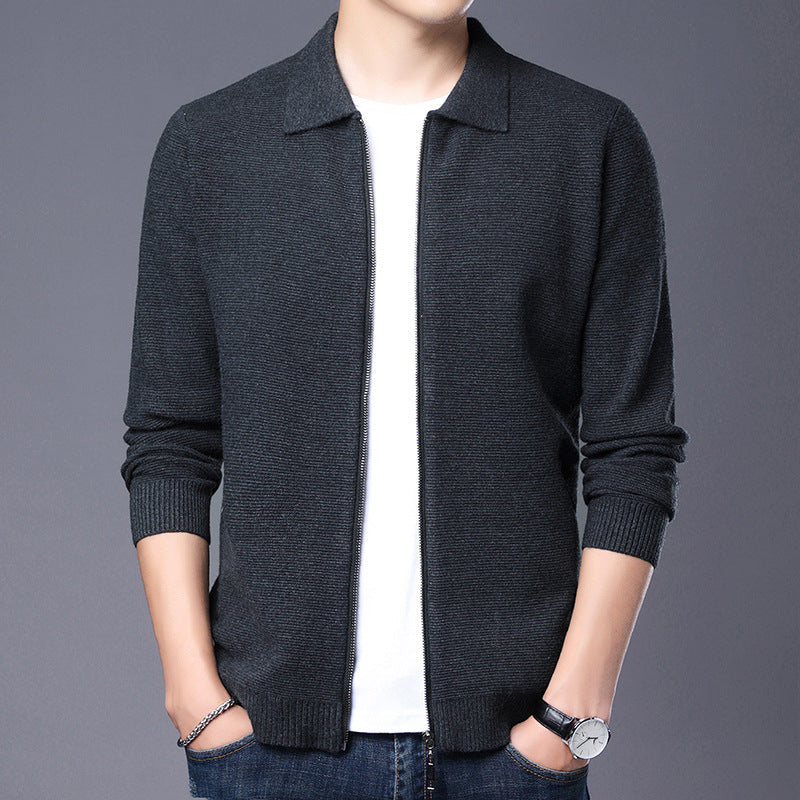 R&B | Strickjacke Wolle Slim Fit Reißverschluss Klassischer Kragen Gerippter Saum