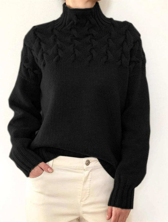 Damen Grobstrickpullover mit Stehkragen und Zopfmuster R&B