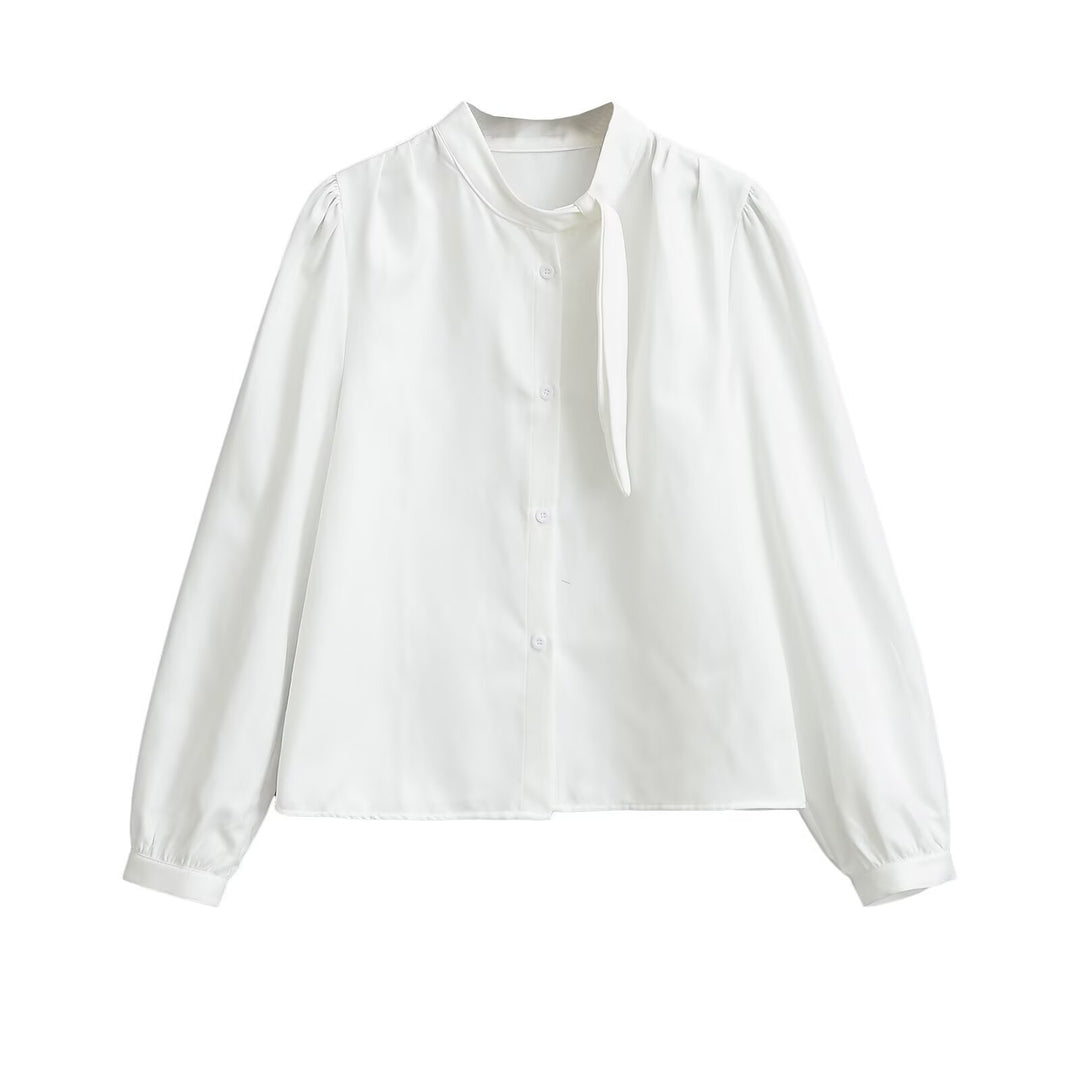 Damen Bluse mit Bindegurt und eleganten Puffärmeln R&B
