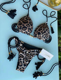 Damen Triangel-Bikini mit modischem Leopardenmuster und dekorativen Quasten R&B