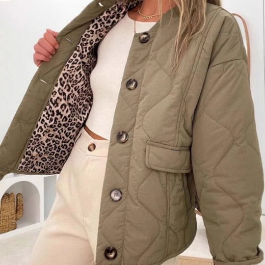 Damen Steppjacke mit leopardemuster Detail R&B