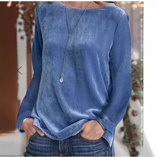 Damen Langarmbluse mit weichem Fleece und modischem Rundhalsausschnitt R&B