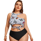 Damen Cut-Out Bikini mit modischem Blütenmuster und hohem Taillen-Slip R&B