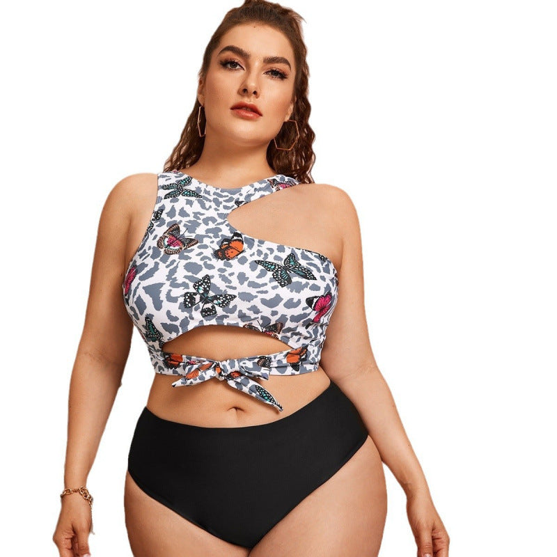 Damen Cut-Out Bikini mit modischem Blütenmuster und hohem Taillen-Slip R&B