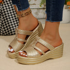 Damen Wedge-Pantoletten mit elegantem Geflecht und komfortablem Fußbett R&B