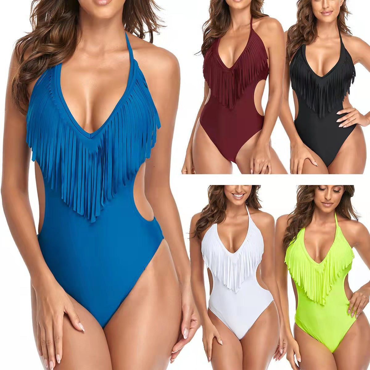 Damen Einteiler Badeanzug mit Fransen R&B