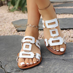 Damen modische Riemensandalen mit geometrischen Metallakzenten R&B
