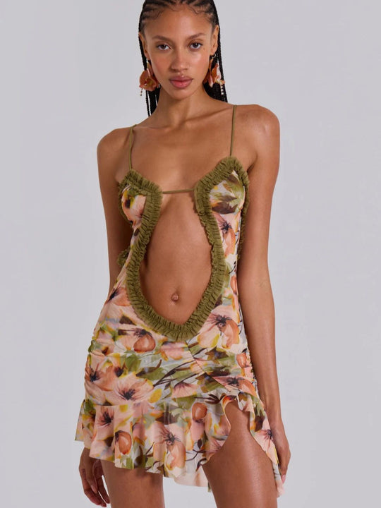 Damen Sommerliches Minikleid mit Raffungen und asymmetrischem Saum R&B