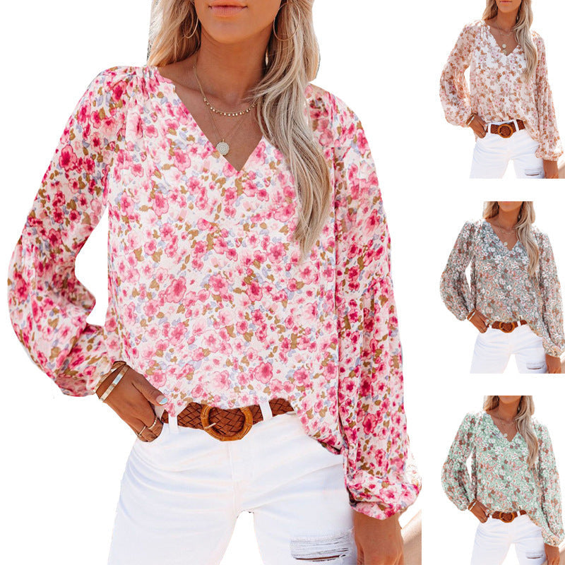 Damen Bluse mit floralen Mustern und V-Ausschnitt R&B