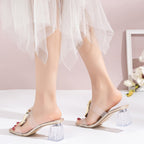 Damen Glamouröse Transparente Sandalen mit Blockabsatz R&B