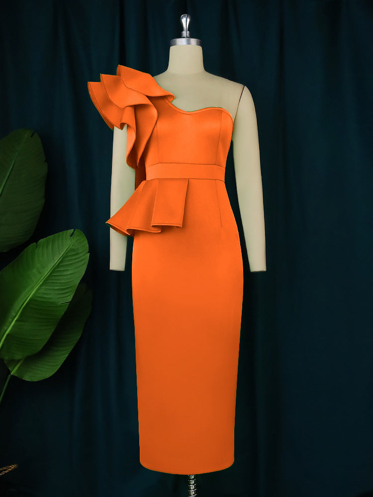 Damen Elegantes One-Shoulder Kleid mit voluminösem Rüschendetail R&B