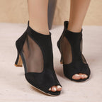Damen Peeptoe-Stiefeletten mit transparenten Einsätzen und elegantem Blockabsatz R&B