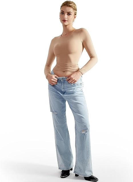 Damen Langarm-Top mit Raffung und figurbetontem Schnitt R&B