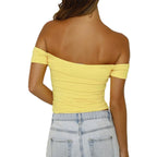 Damen Off-Shoulder Crop-Top mit Raffung