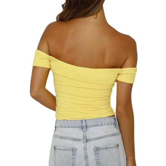 Damen Off-Shoulder Crop-Top mit Raffung R&B