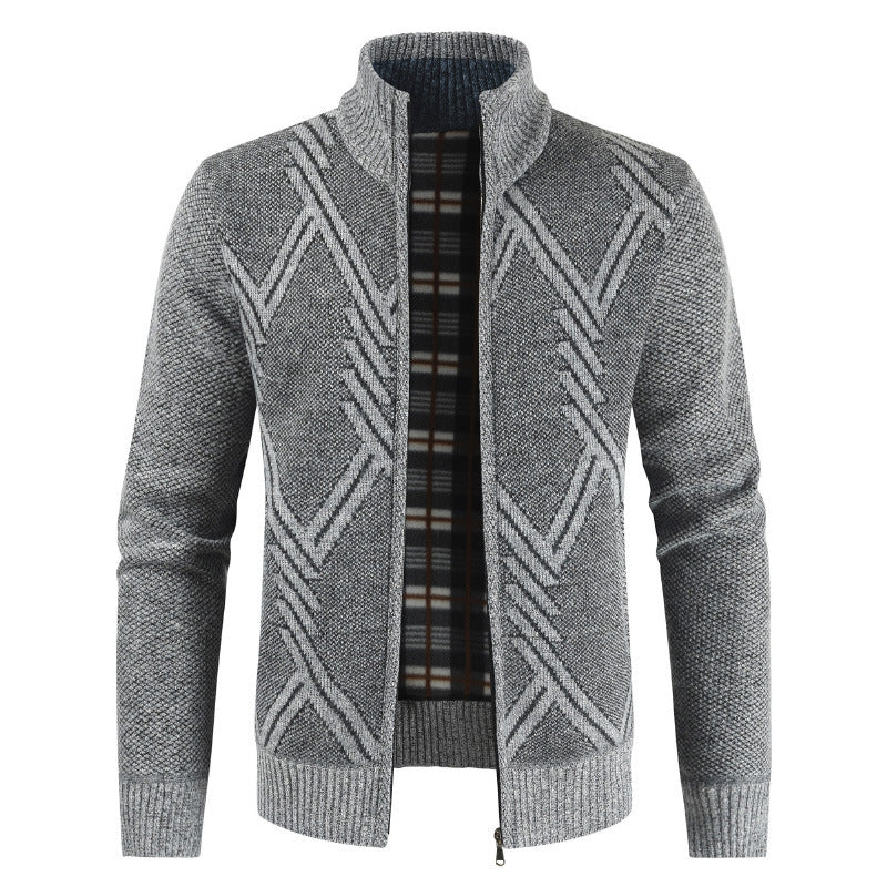 Herren Strickjacke mit hochgeschlossenem Reißverschluss und modernem Muster R&B