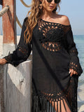Damen, eleganter Strandüberwurf mit gehäkeltem Muster und Quasten R&B
