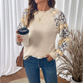 Damen Strickpullover mit modernen Raglanärmeln und floralem Muster R&B