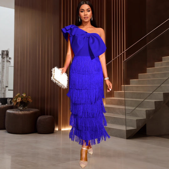 Damen Cocktailkleid mit voluminösem Rüschendesign und Fransen R&B