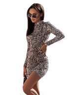 Damen figurbetontes Minikleid mit Leopardenmuster und Rüschendetails R&B
