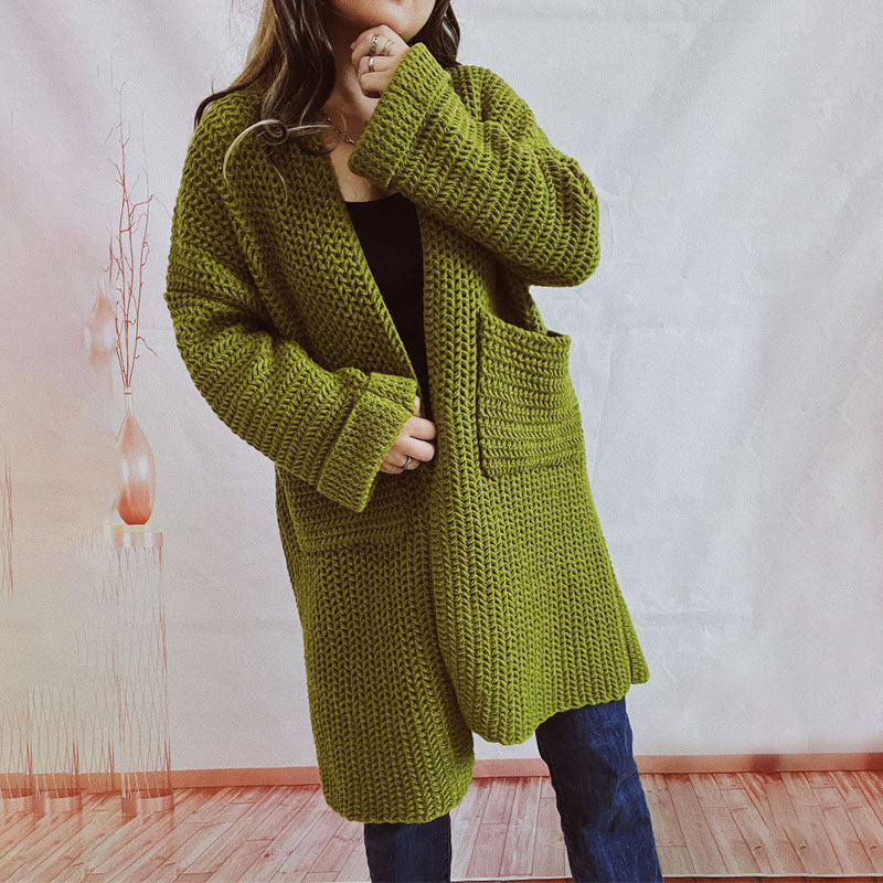 R&B | Lange Strickjacke mit Taschen Chunky Strick Weiche und Lässige Silhouette